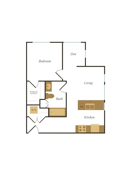 Floor plan for 1 bed, 1 bath, 641 sqft
